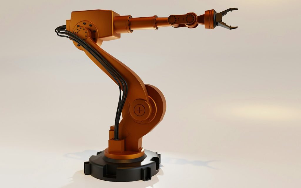 An industrial robot arm working inside an automated facility