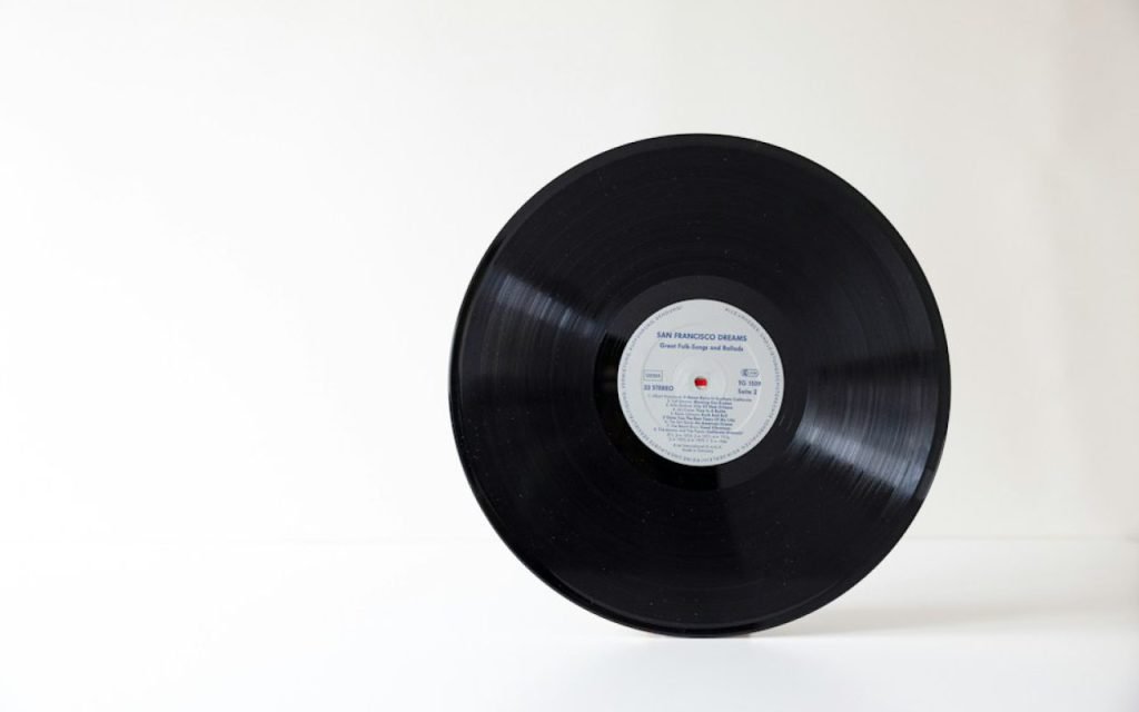 A jazz record spinning on a turntable