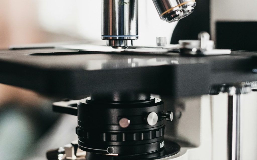 A microscope on a laboratory bench